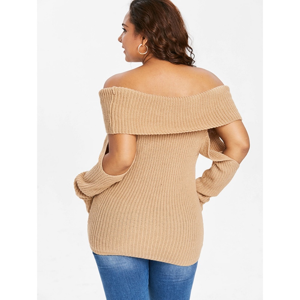Plus Size Cutout Off Shoulder Sweater - Cornsilk - Picture 6 of 8
